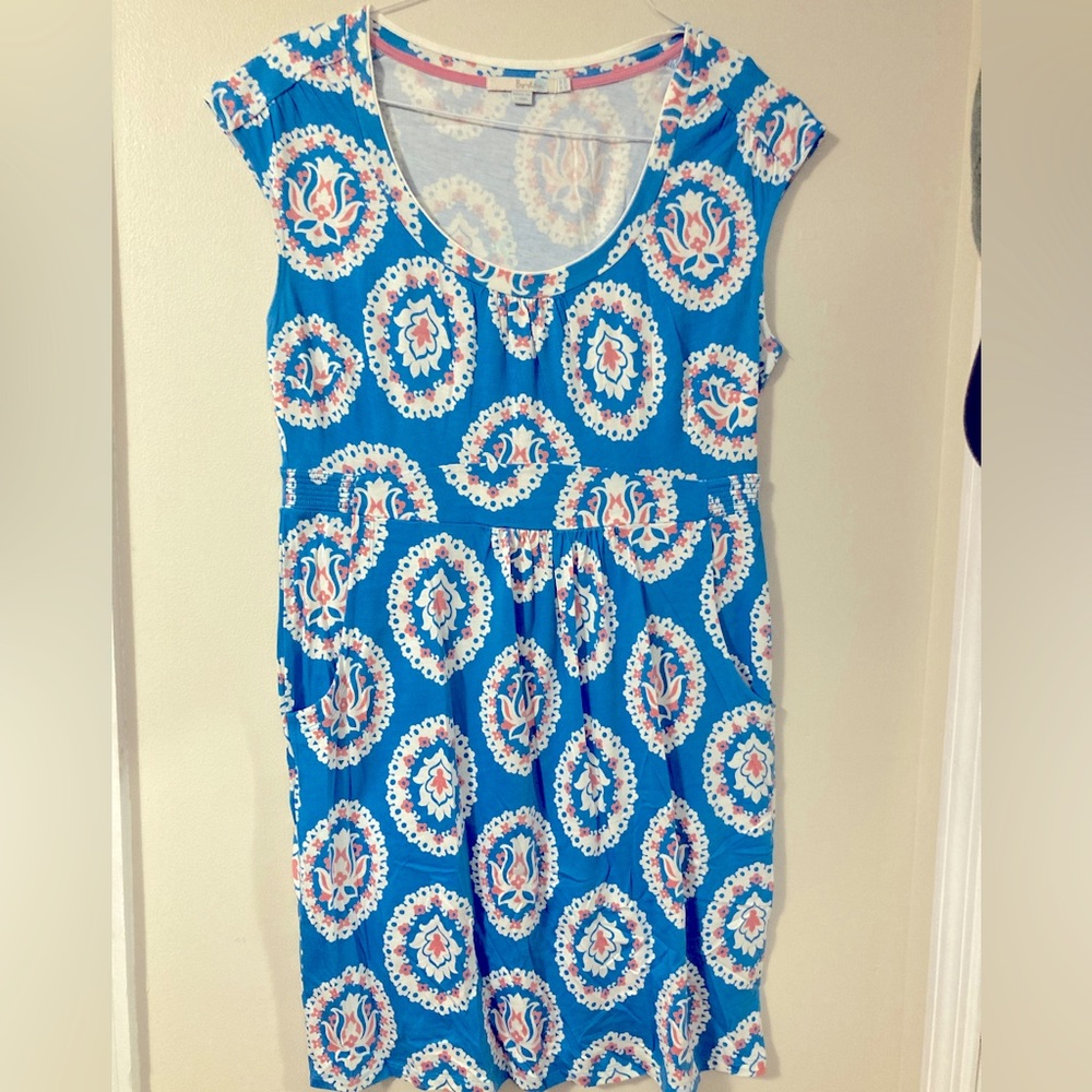Boden blue paisley dress with pockets size 10P